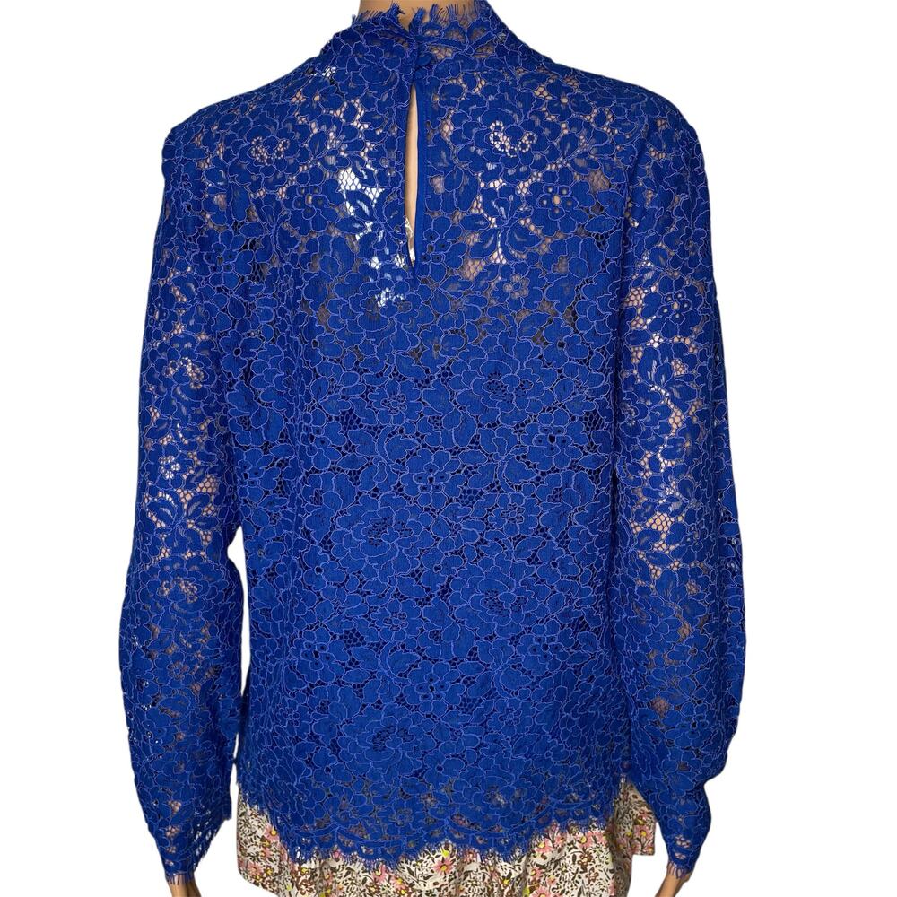 J. Crew Lace Top Long Sleeve Blue  size 8 scalloped mock neck New - Picture 3 of 10